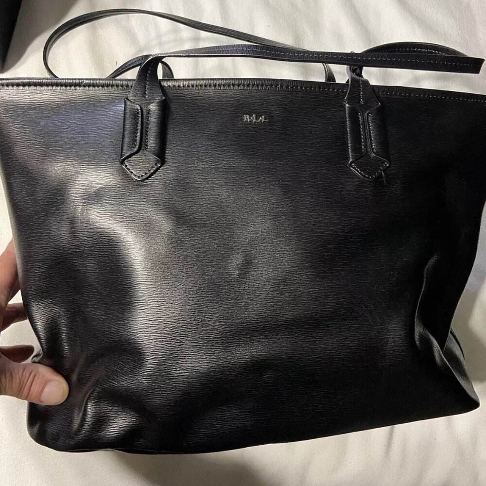 ralph lauren Black Leather Large Purse Handbag Tote